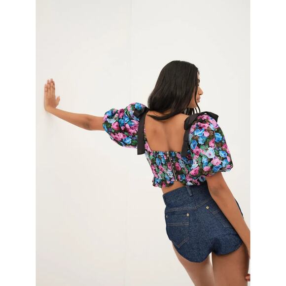 For Love & Lemons Maggie Floral V-Neck Crop Top - M - Picture 4 of 4